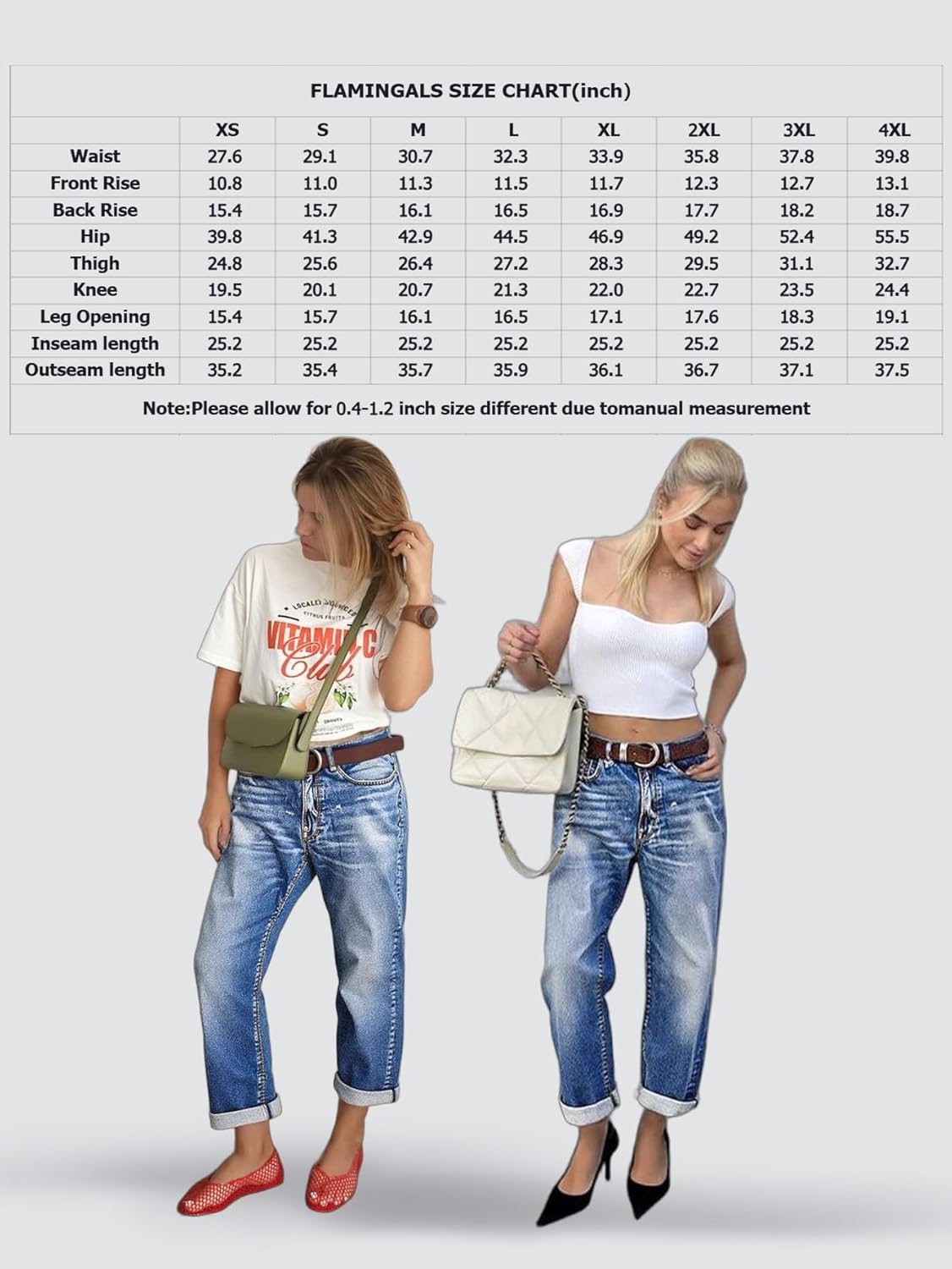 Flamingals Straight Leg Jeans for Women Boyfriend Mid Rise Roll Hem Wash Cropped Denim Pants Without Belt - Image 3
