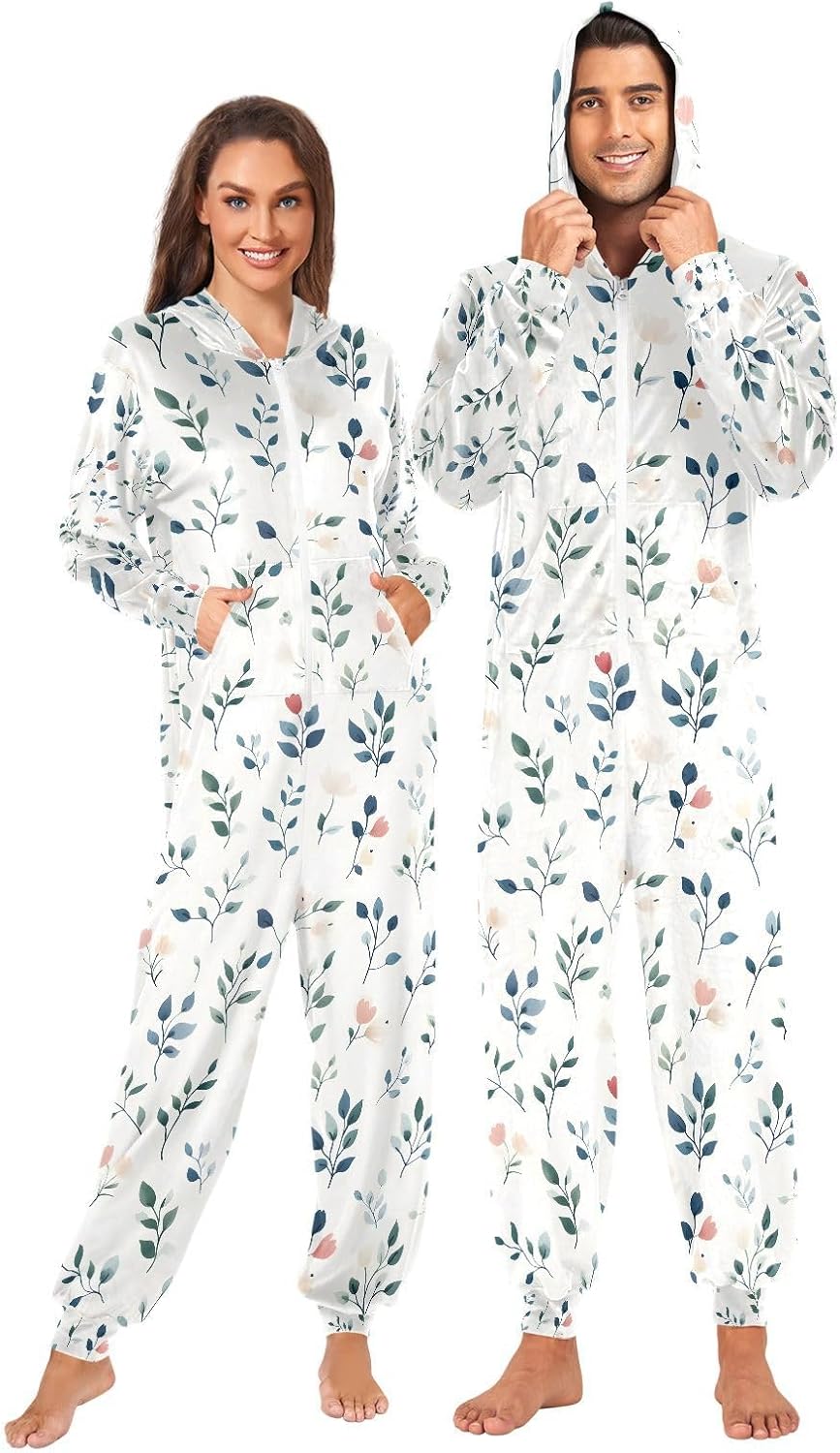 Paisley Leaf Adult Onesie Pajamas Novelty One Piece Costume Sleepwear Jumpsuits Matching PJS