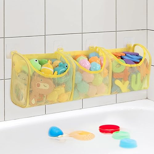 Miniatura 8 de Goowin Almacenamiento de juguetes de baño, soporte para juguetes de baño, organizador de juguetes de baño con aberturas grandes de 3 compartimentos,