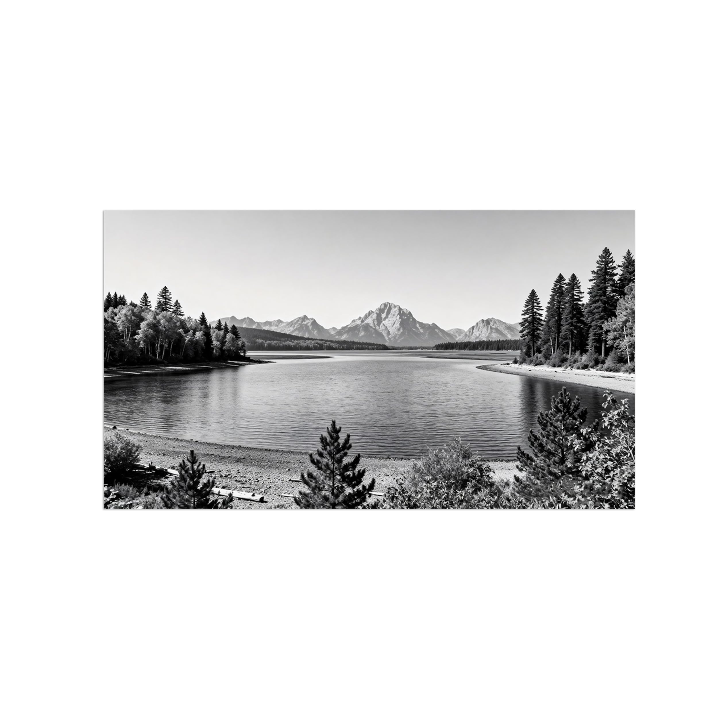 Lake Tree No.3 Black White Landscape Wall Art Prints 30x55cm Unframed