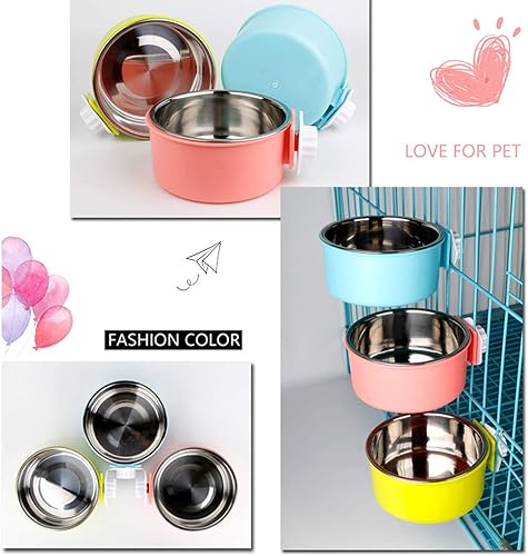 Miniatura 9 de Cuenco extraíble de acero inoxidable para perros, comedero de alimentos y agua, taza para gatos, cachorros, pájaros, mascotas (grande, verde)