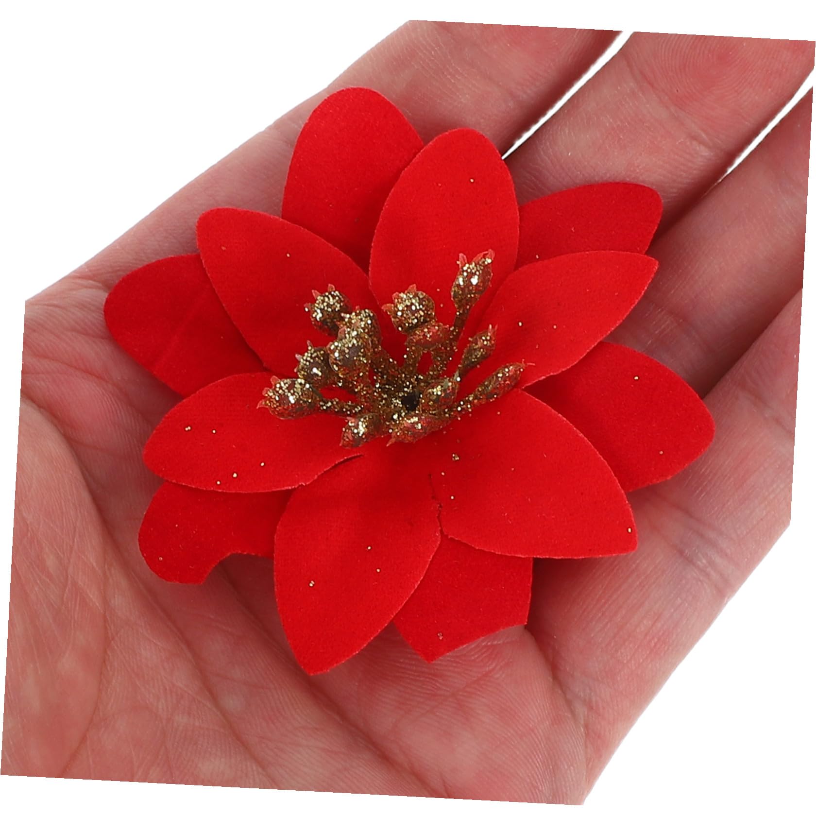 Zerodeko Flores Artificiales Rojas Hechas de Plástico y Tela con Lentejuelas para 10 Piezas Ideales para Arreglos y Manualidades para Decoración Navideña