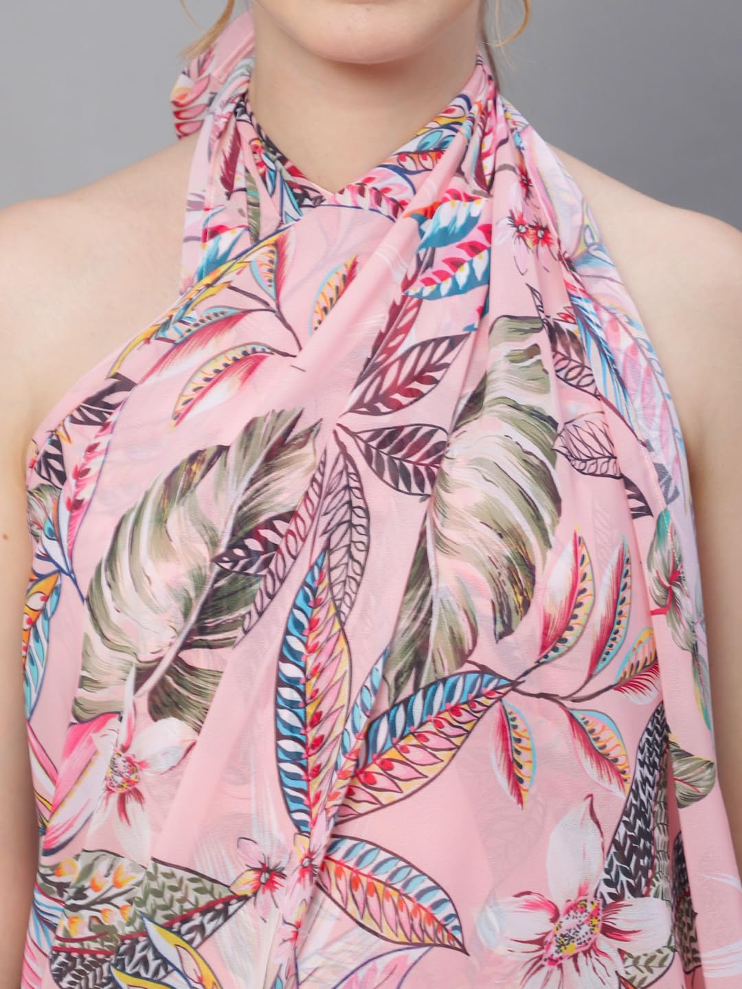 Claura Pink Tropical Printed Swimwear Cover Up Sarong Bottom 4