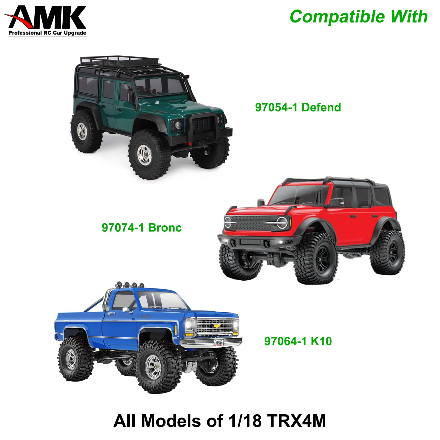 AMK 174g TRX4M Brass Portal Axles Front Rear Complete Set with 7mm Hex Wheel Hubs 4mm Adapters for 1/18 RC Crawler TRX4M Upgrades Bronc Defend K10