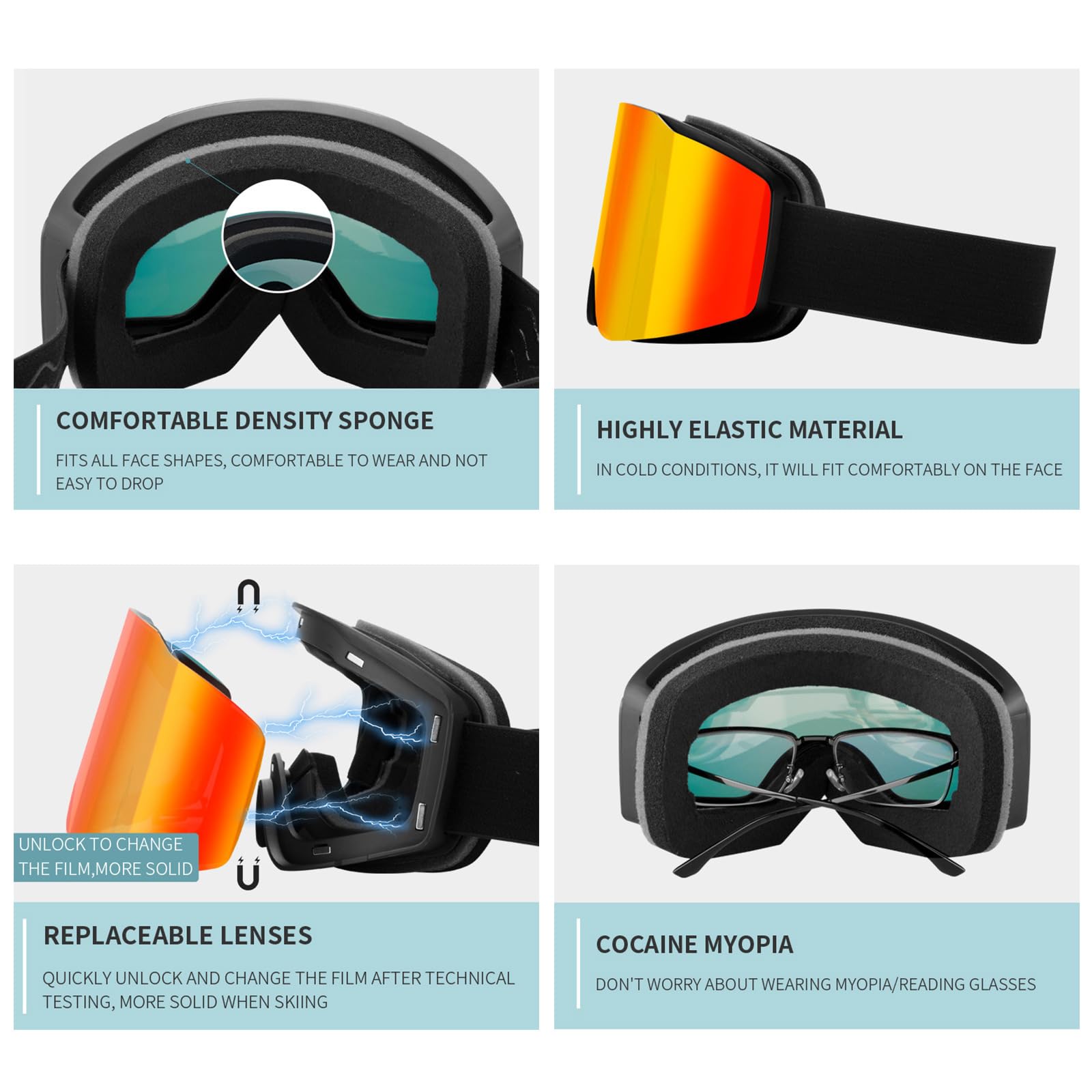 Lunettes de protection anti-buée pour snowboard - Protection UV - Neige - Sport de plein air - Ski - Protection UV - Double couche
