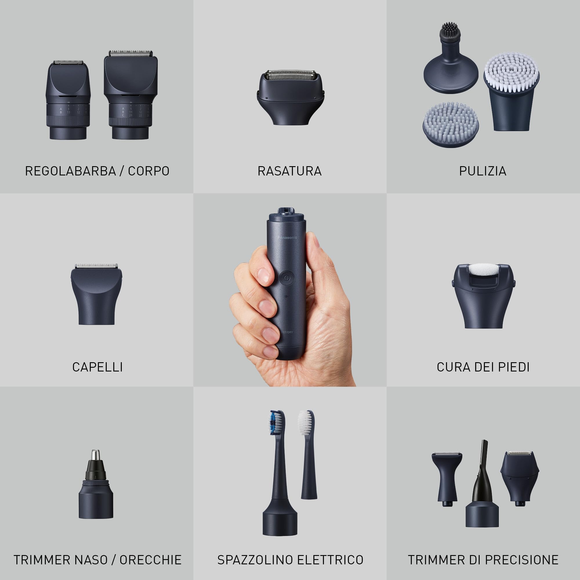 Panasonic ER-CKL3-A301 MULTISHAPE [Sistema Modulare per la Cura Personale] Kit Tagliacapelli, Unità Principale e Testina Tagliacapelli, 15 Impostazioni di Lunghezza, 4 Pettini, Batteria Li-ion, Nero