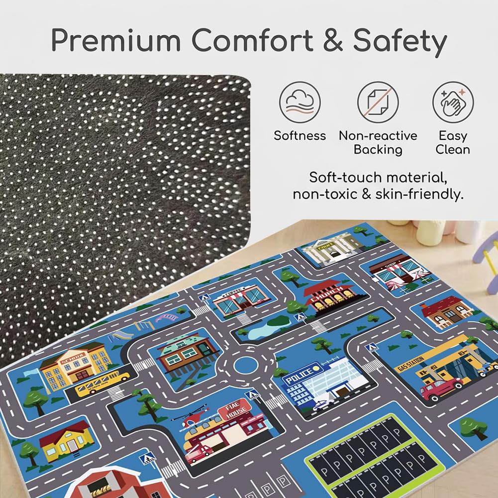 Tappeto da gioco per auto giocattolo, Tappeto Stradale per Bambini, per Bambini AntiscivoloTappetos Soggiorno e Camera da Letto -80×120cm