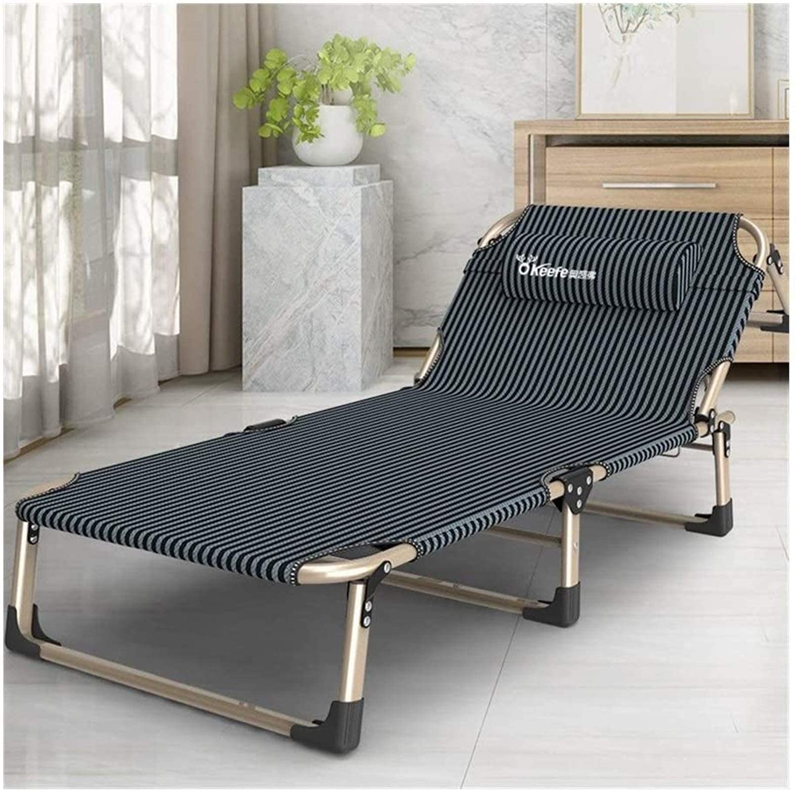 Chaise longue inclinable en métal haut de gamme avec dossier réglable à 3 positions