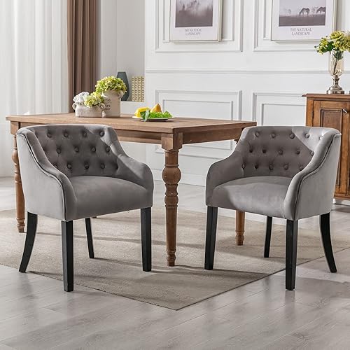 Guyou Juego de 2 sillas de comedor de terciopelo, modernas sillas de comedor con cojín tapizado, sillones copetudos de mediados de siglo con patas