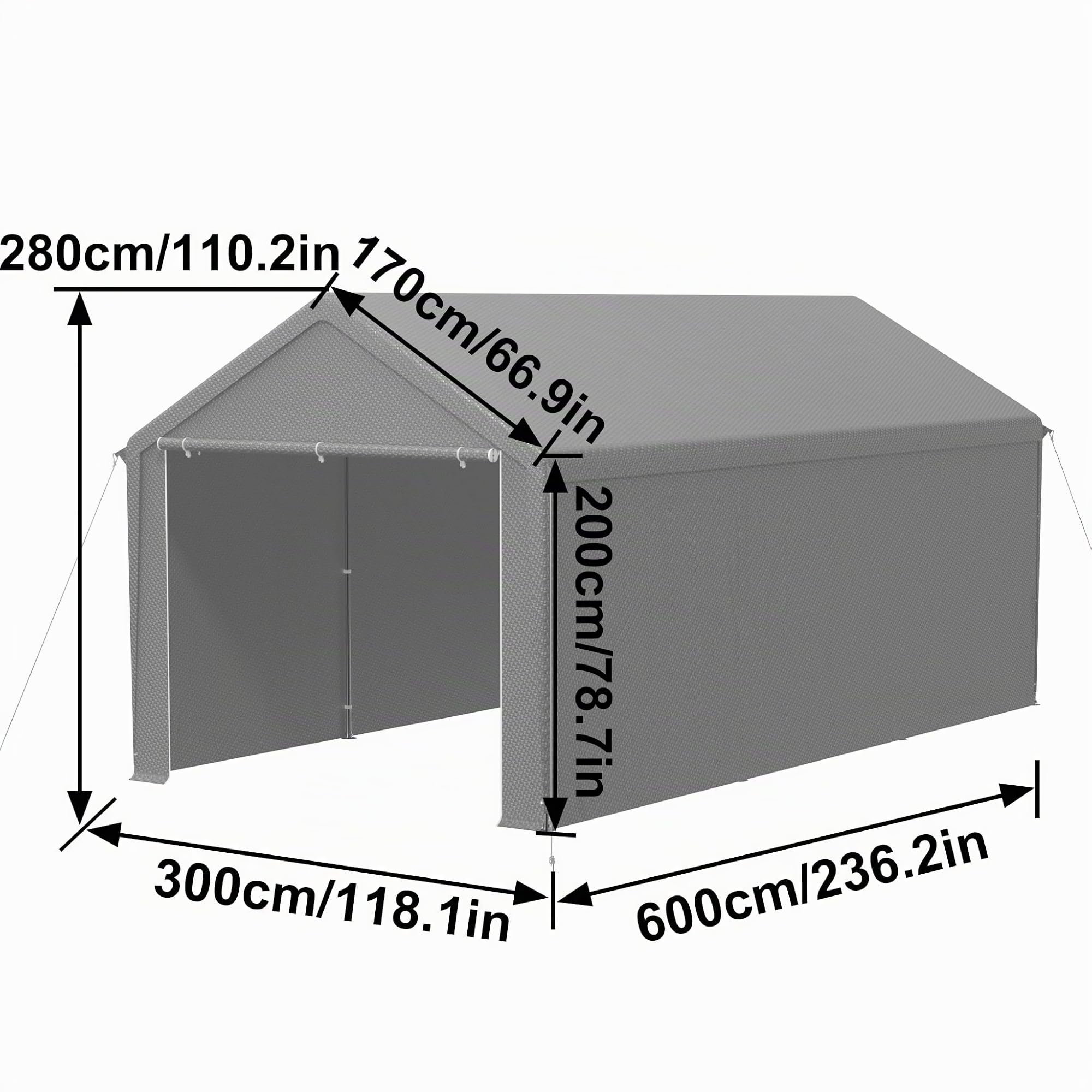 LILIIN Garage de tente 3 x 6 m résistant à l'hiver avec toit en polyéthylène (170 g/m²) pour voiture, SUV et camion, résistant aux UV, tente de stockage et tente