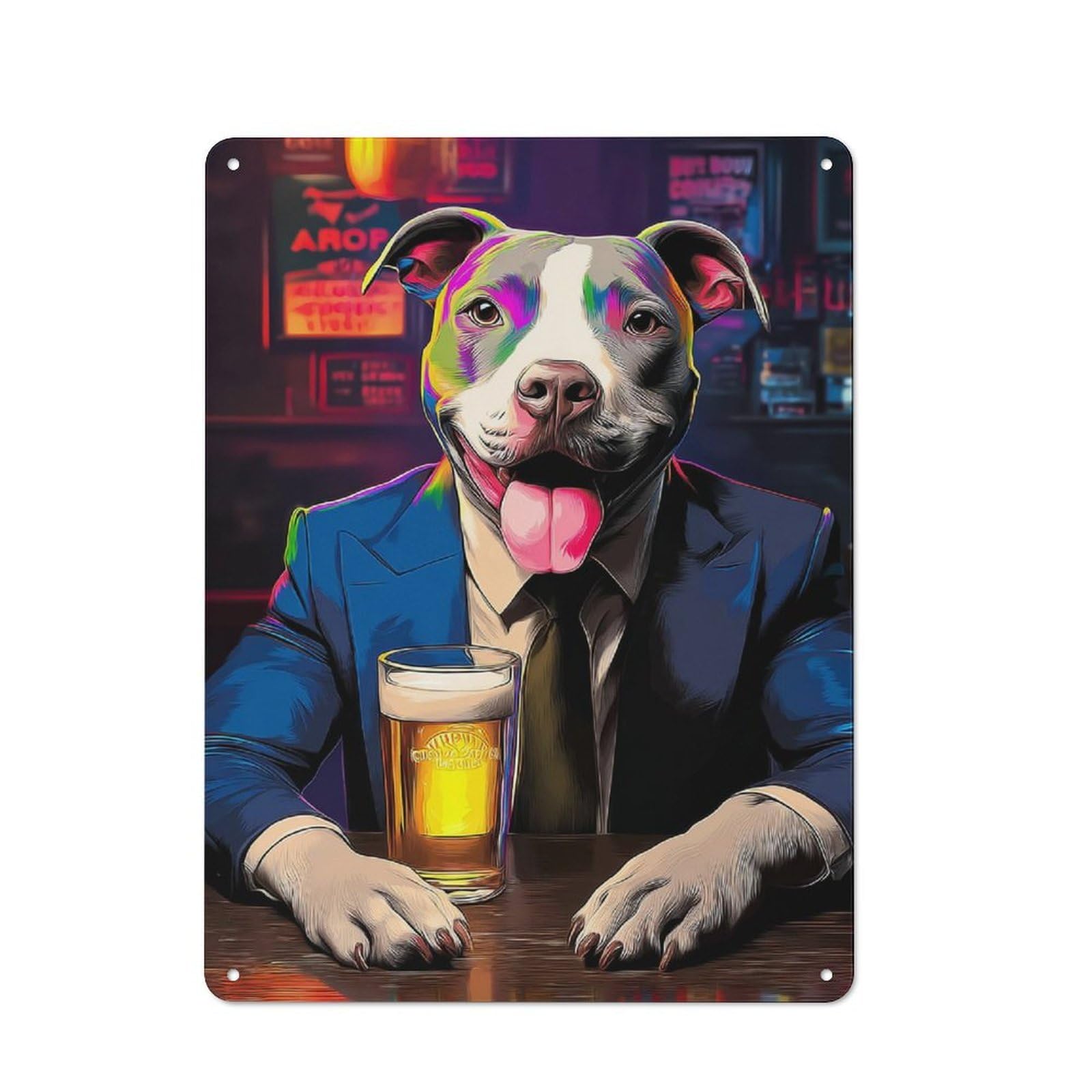 Junmoney Dog In Suit Enjoying Beer At Bar -16 Modern Vintage Metal Desk Wall Sign 40X30cm, Office Wall Decor For Office, Study, Studio Or Hallway