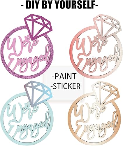 Miniatura 7 de Decoración de fiesta con texto en inglés «We are Engaged», decoración de despedida de soltera, anillo de diamante, letrero de madera, decoración