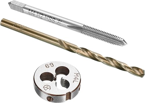 uxcell Tap and Die and Drill Bit Set, M4 x 0.7 Left Hand Thread Milling Tap and Round Die, 3.3mm Cobalt High Speed Steel Twist Drill Bit
