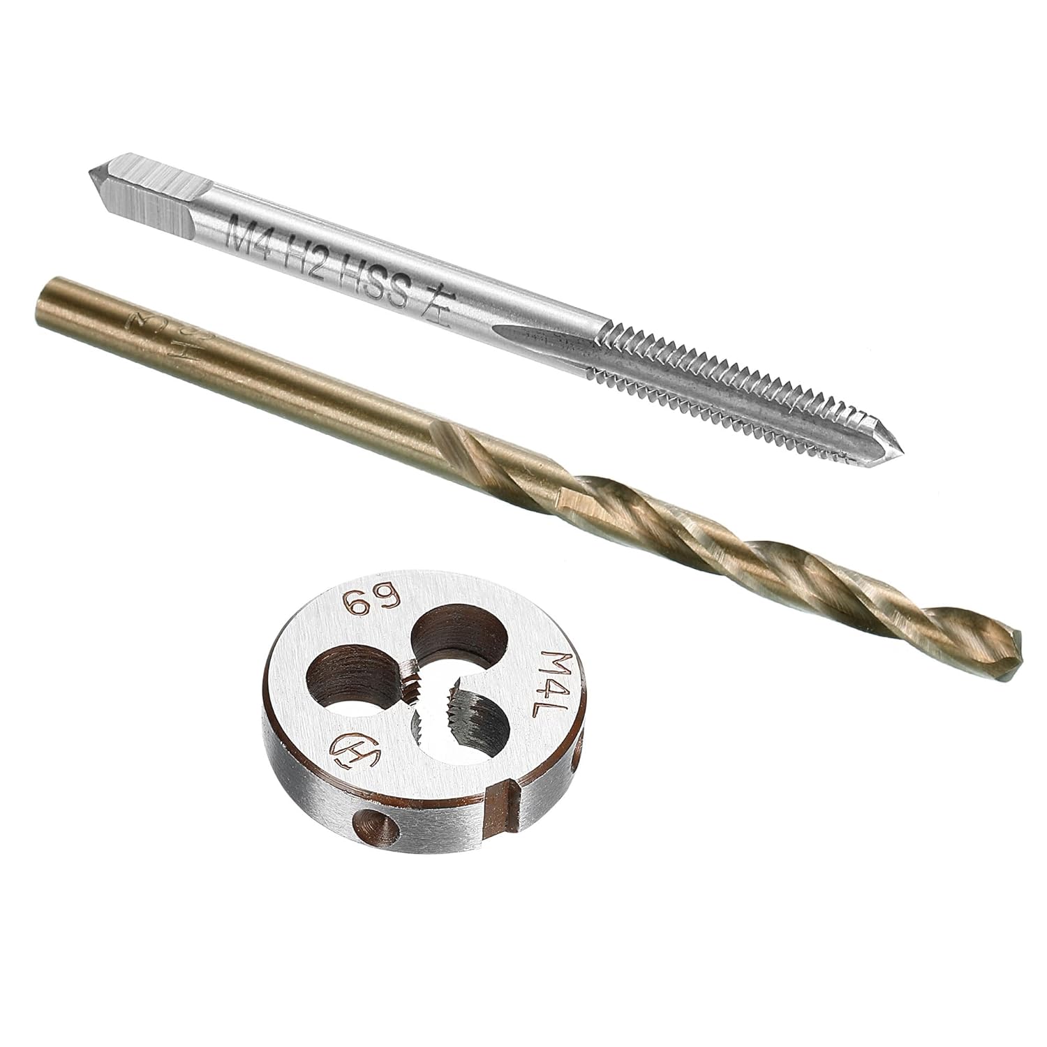 Tap and Die and Drill Bit Set, M4 x 0.7 Left Hand Thread Milling Tap and Round Die, 3.3mm Cobalt High Speed Steel Twist Drill Bit