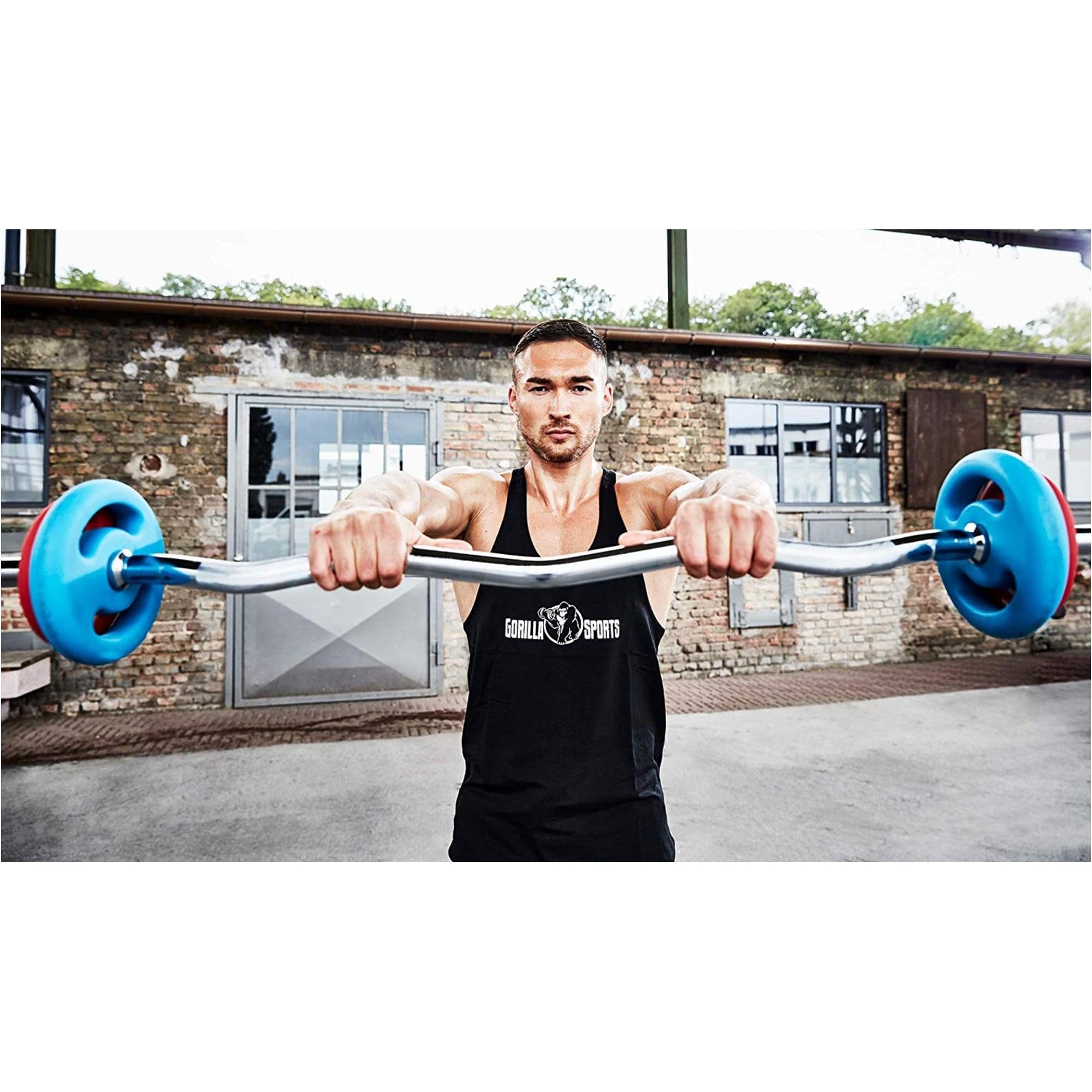 GORILLA SPORTS® Lot de barres d'haltères - Barre d'haltère longue 170 cm, barre curl SZ 120 cm, 2 barres d'haltères courtes 35 cm, 30 mm, 8 fermetures étoiles/fermoirs à ressort, chromées - Ensemble