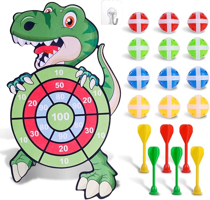 Dinosaurier Spielzeug für Kinder, 77cm Klett Dartscheibe mit 12 Bällen Kinder Brettspiele Dart Wurfspiel Drinnen und Draußen Spiele Party Geschenke für Kinder Junge Mädchen ab 3-12 Jahre