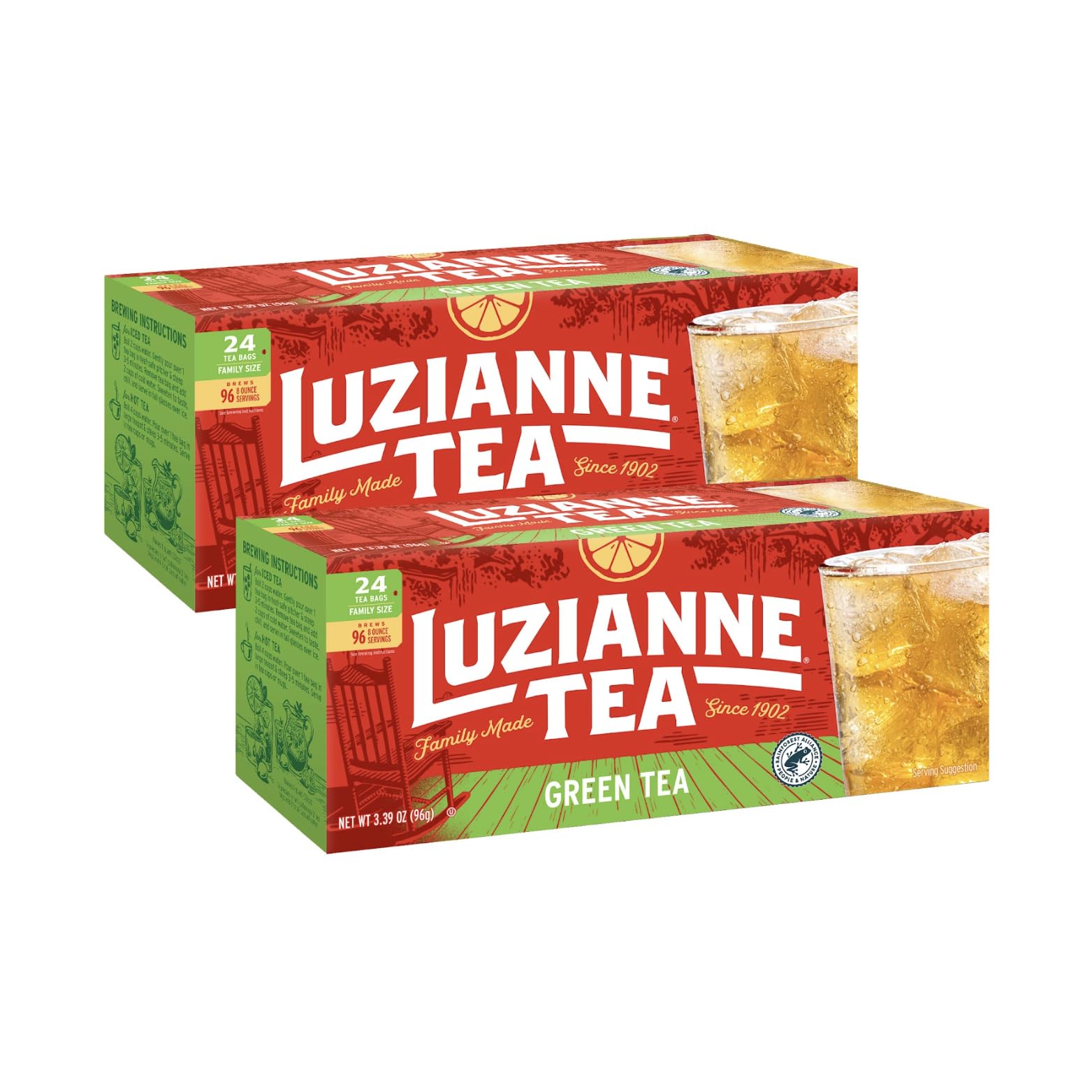 Luzianne Green Tea Bags, Family Size, 24ct Box (Pack of 2)