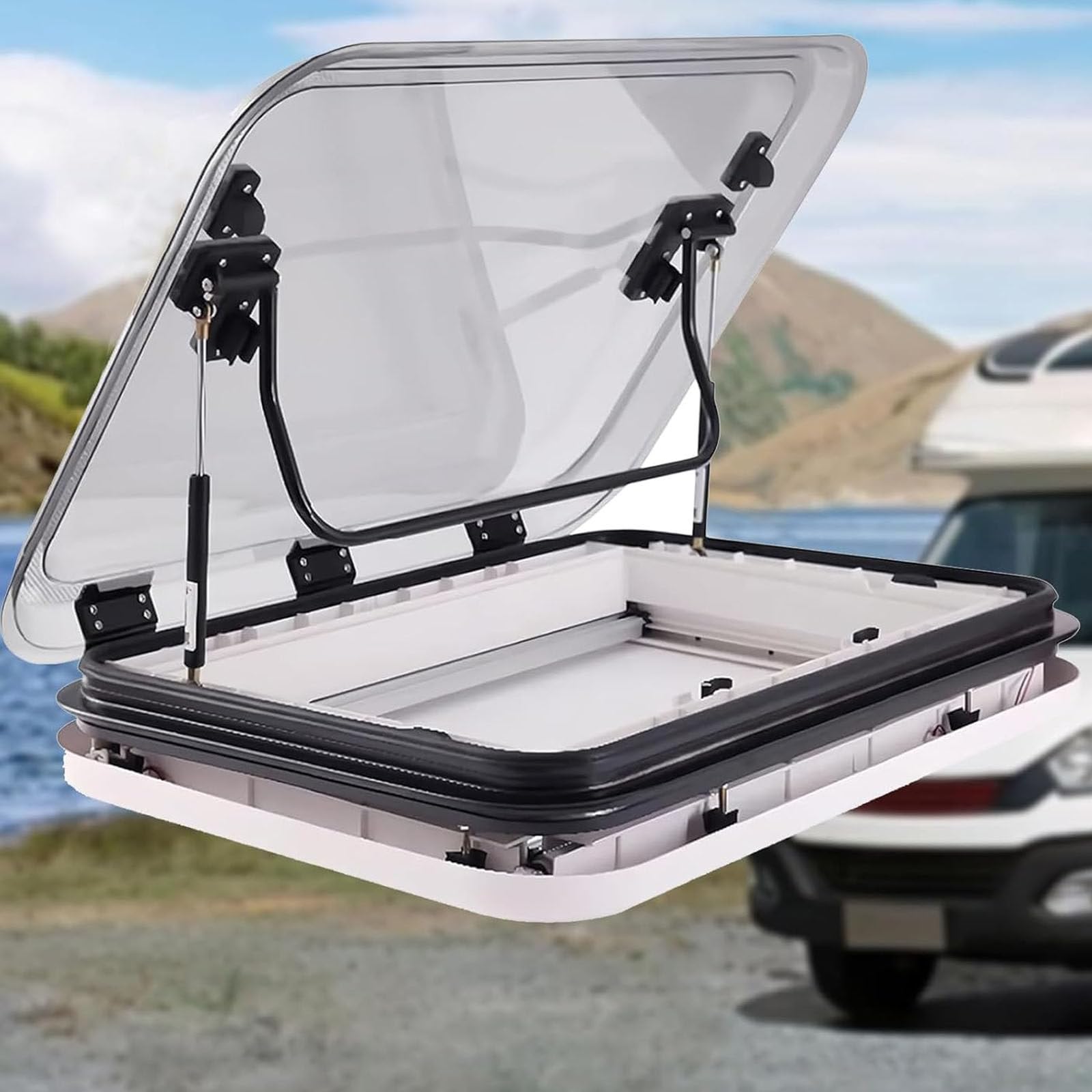 Drmoxin RV Roof Window LED Skylights Caravan Motorhome Roof Vent Hatch with LED Light Camper Windo.ws Universal Double-Layer Hollow Acrylic Roof Top Vent, for RV Caravan Trailer Ships 50x50cm