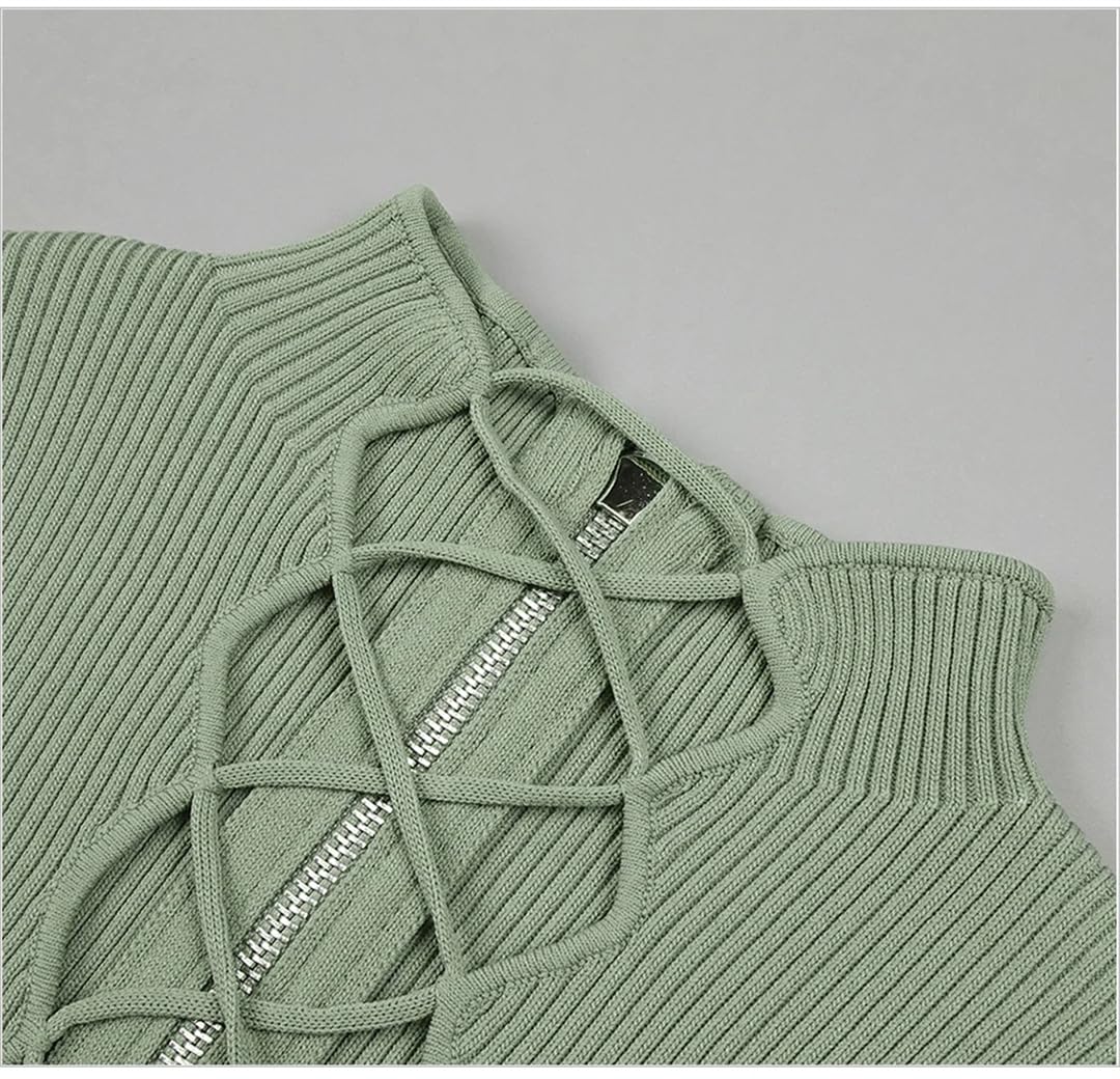 Vestido corto ajustado de manga larga con cordones para mujer, vestido de fiesta acanalado