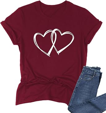 Womens Heart Print T Shirts Cute Casual Shirts Funny Graphic Short Sleeve Tops