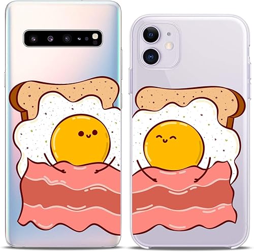 Miniatura 3 de Cavka Fundas a juego para parejas compatibles con iPhone 14, 13 Pro Max, 12, Mini, 11, XS, 6s, 8, Plus, 7, Xr 10, SE, 5 huevos, flexible, tocino,