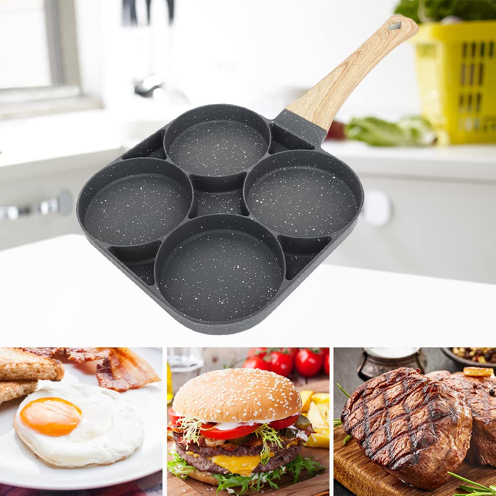 Poêle à 4 Empreintes Antiadhésive - Pour Crêpes, Oeufs, Hamburgers - Compatible Induction - Poignée Amovible - 7