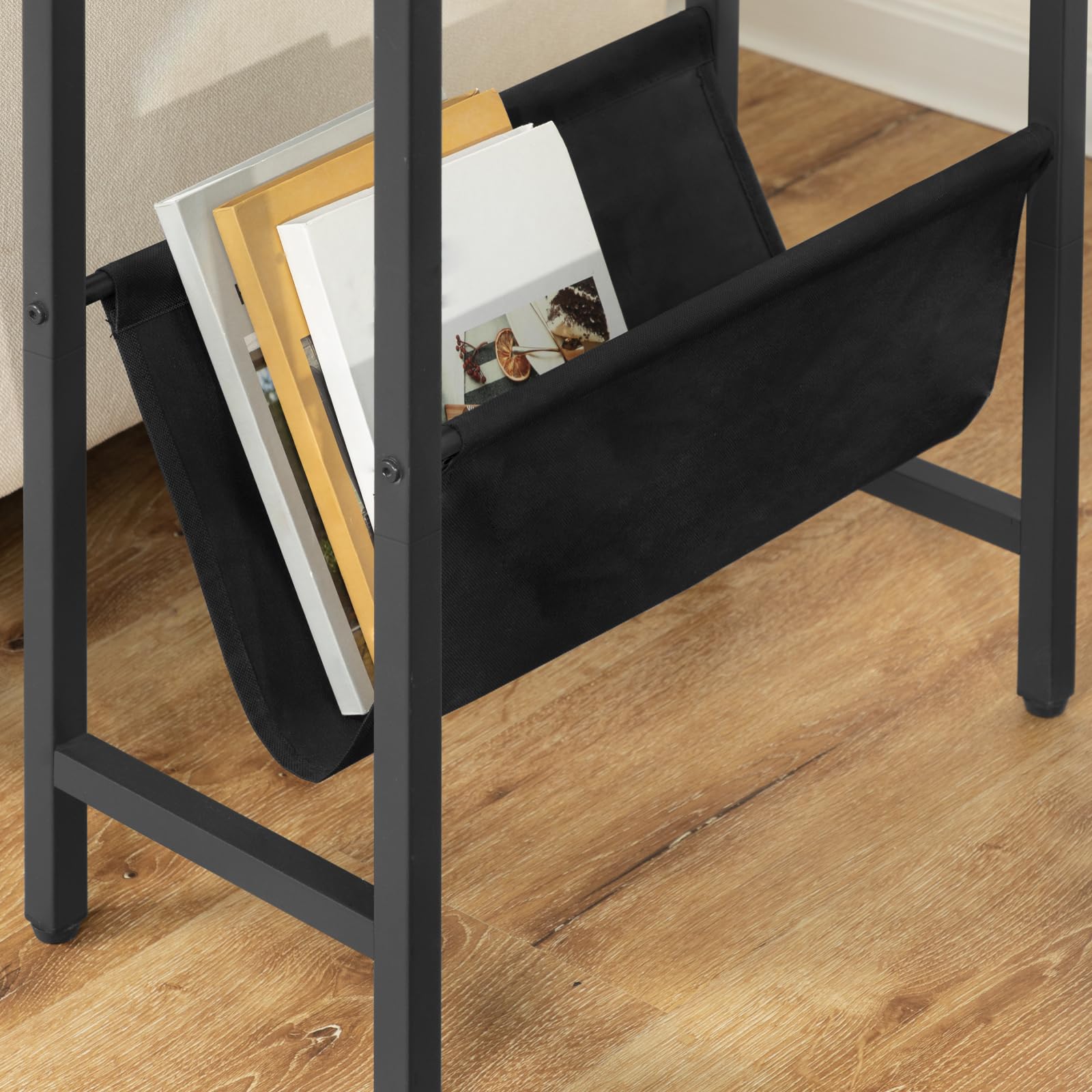 Bijzettafel Dun Met Opbergtas - Industriële Stijl Voor Kleine Ruimtes Eenvoudige Montage Metalen Frame Houtlook Rustiek Bruin Ebf41bz01