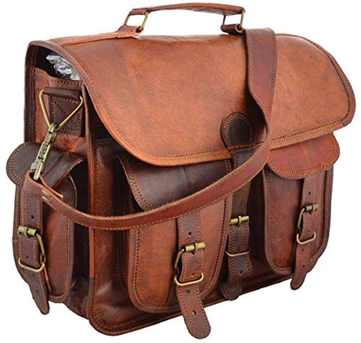 Habeeb Bags Leather Briefcase for Men and Women 15" inch Handmade Leather Messenger Bag for Laptop Best Computer Satchel School Distressed Bag (Four Pocket) (B08HMZ82RL) Amazon Price History, Amazon Price Tracker