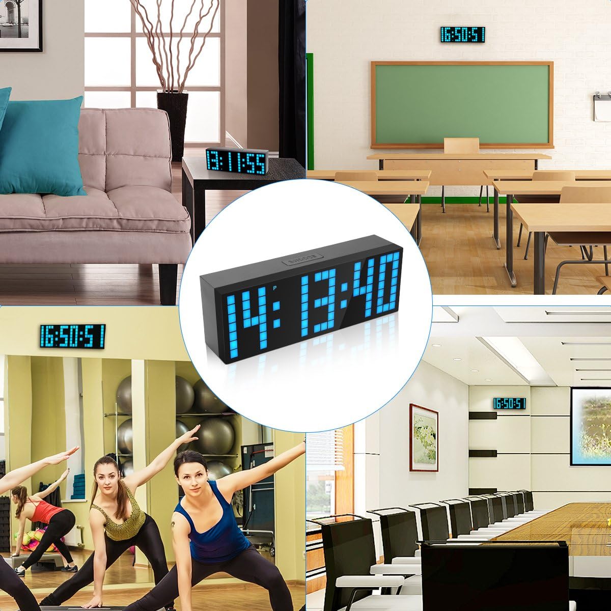 EC VISION Large Big Number Jumbo LED Snooze Wall Desk Alarm Clock Count Down Timer with Calendar