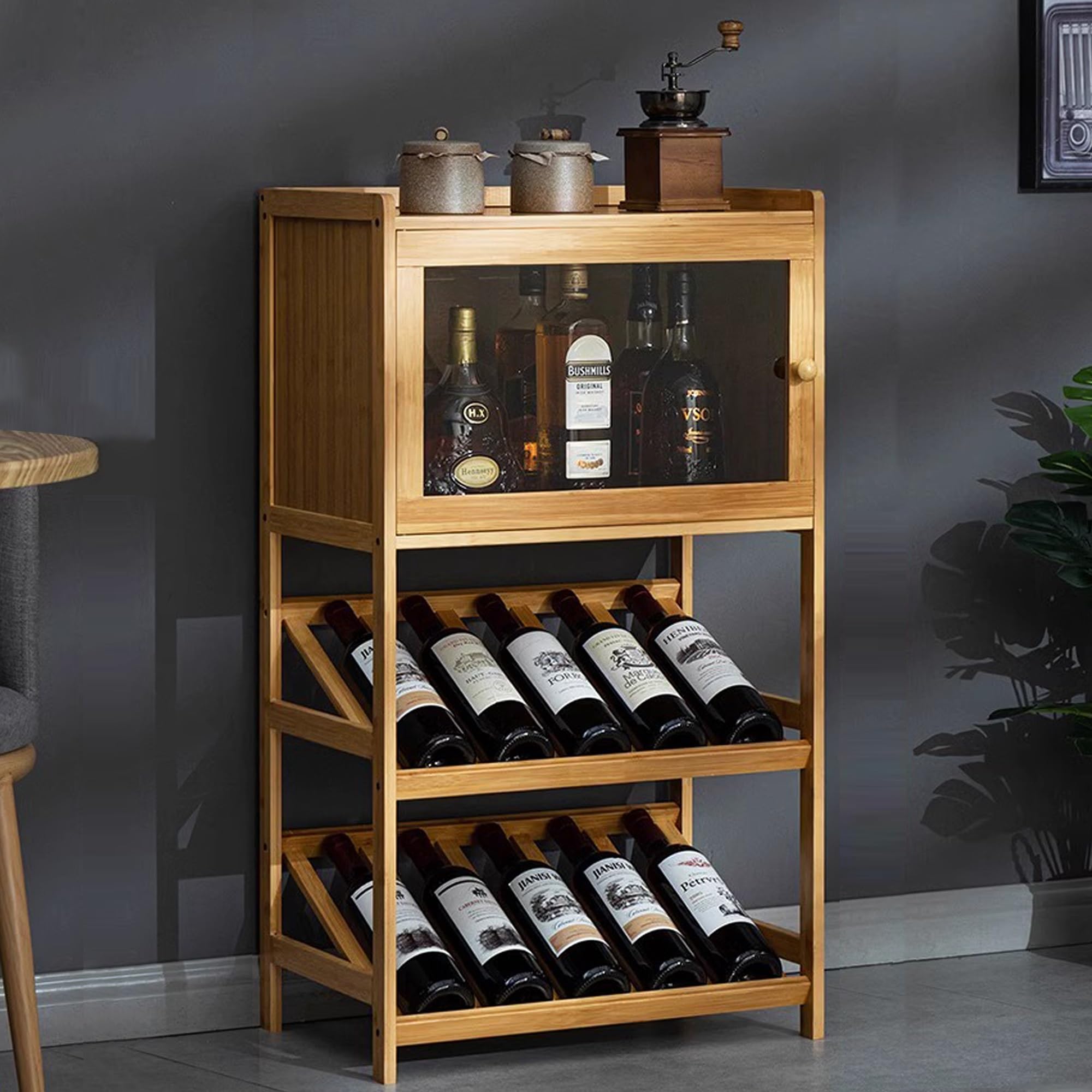 Casier à vin en bambou à 3 niveaux et étagères verticales pour bouteilles