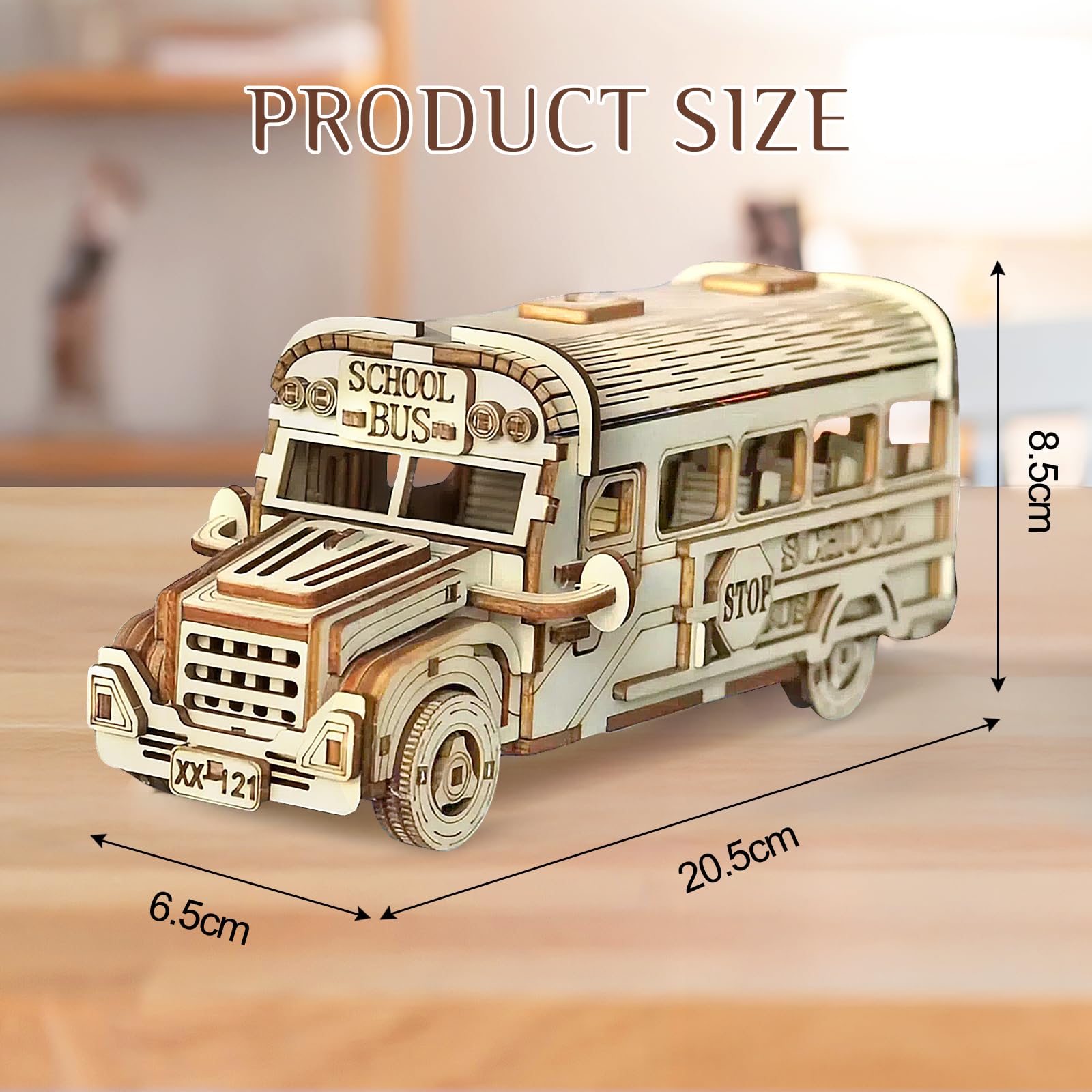 Cuteefun Modellini in Legno da Costruire Autobus Scolastico, Costruzioni Legno Adulti, Puzzle 3D Fai da Te