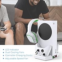 Vista 6 de Soporte de refrigeración vertical con ventilador de refrigeración de succión y estación de carga de doble controlador para Xbox Series S, estación