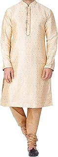 vastramay Men Men's Gold Silk Blend Kurta Pyjama Set-picture-20