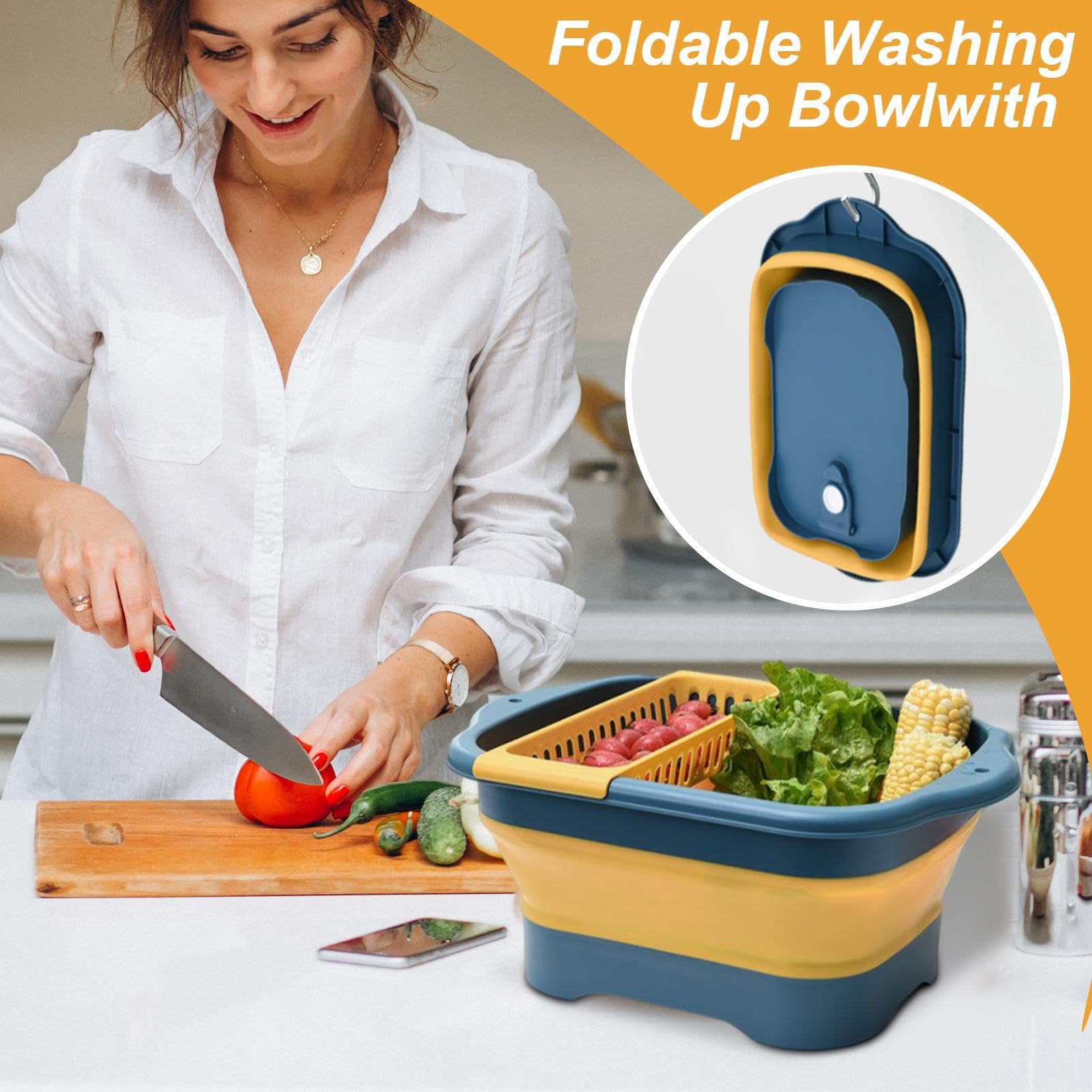 Bacinella Lavapiatti Pieghevole - Lavabo Compatto Con Tappo Di Scarico | 450g, Cesto Lavavverdura In PP | Accessorio Per Campeggio, Cucina | Pieghevole, Ideale Per Viaggi