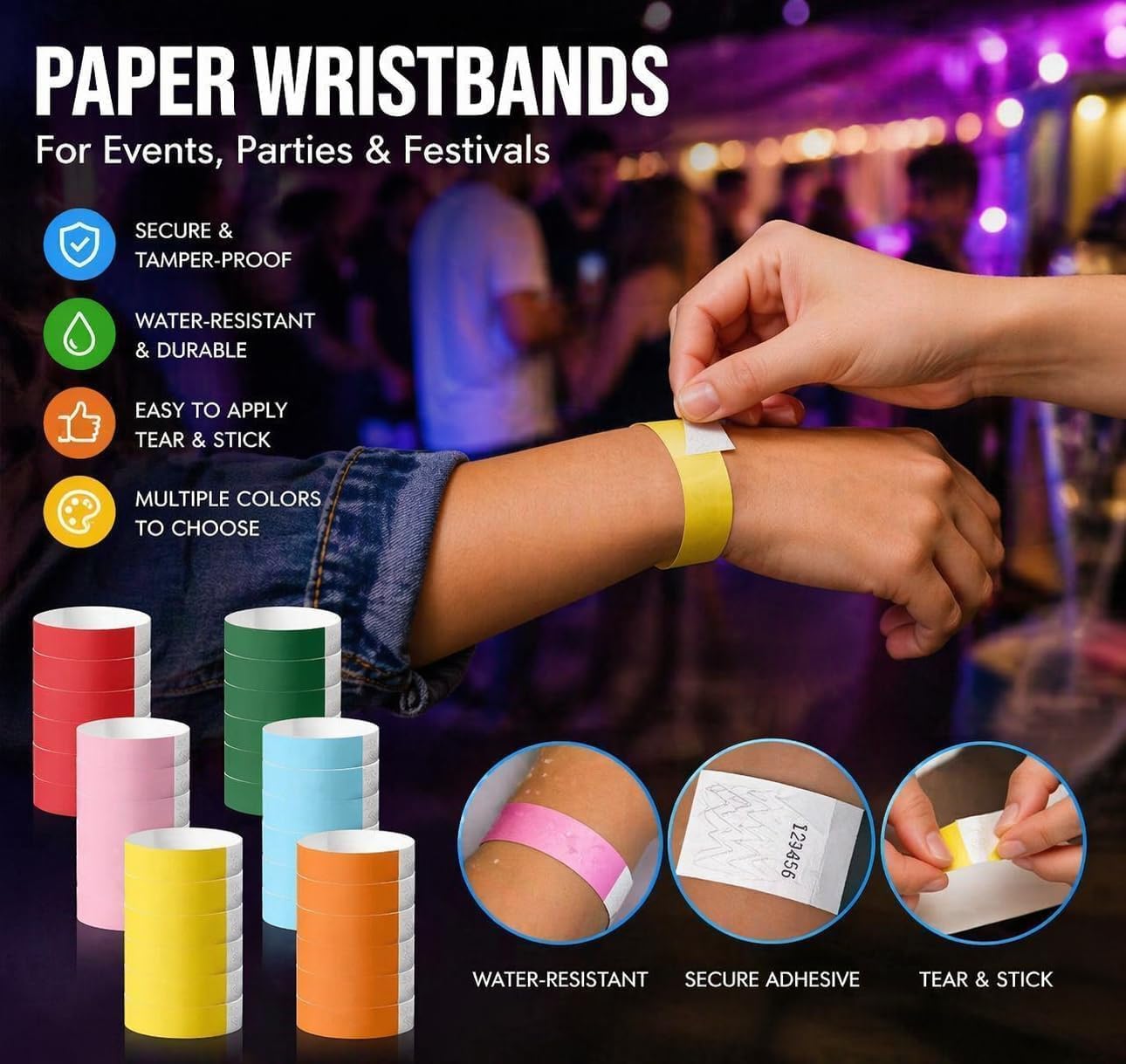 600 Piezas Pulseras De Papel Para Eventos, 25×1,9cm Pulseras Para Fiestas, 6 Colores Fiesta, Para Eventos Festivales De Música Conciertos Concursos