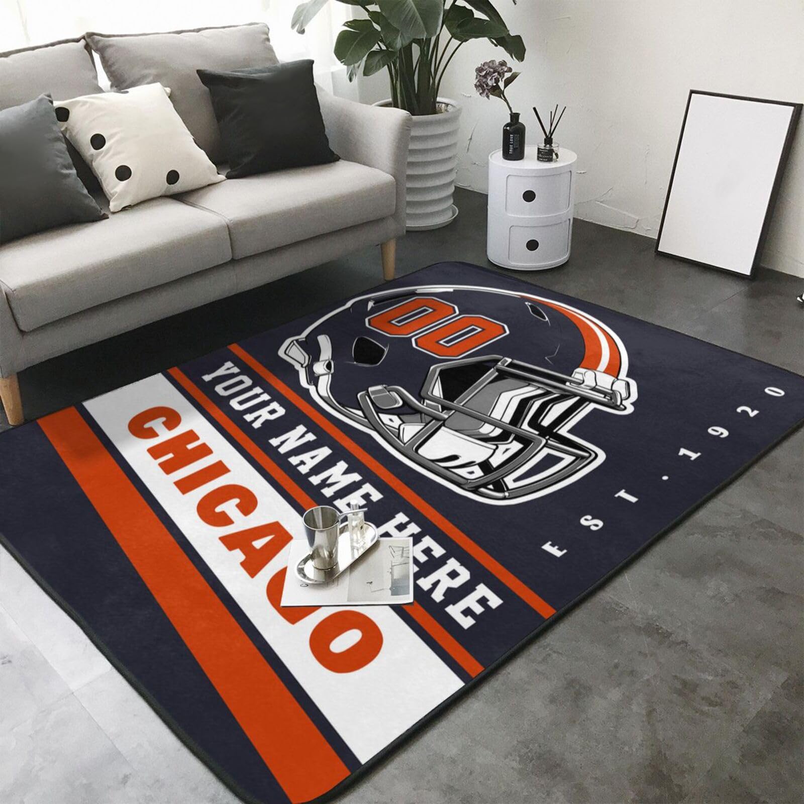 Custom Chicago Rug for Bedroom Personalized Area Rugs with Name and Number Custom Football Carpet Gifts for Fans Men Women