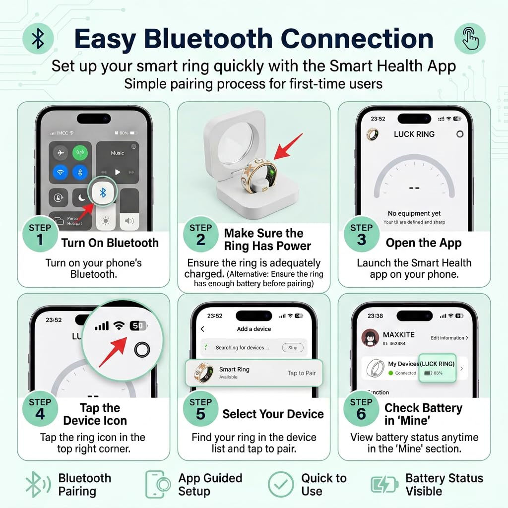 Anello intelligente per fitness e monitoraggio del sonno, impermeabile, per uomini e donne, con app di monitoraggio della salute, batteria a lunga durata, compatibile con iOS e Android