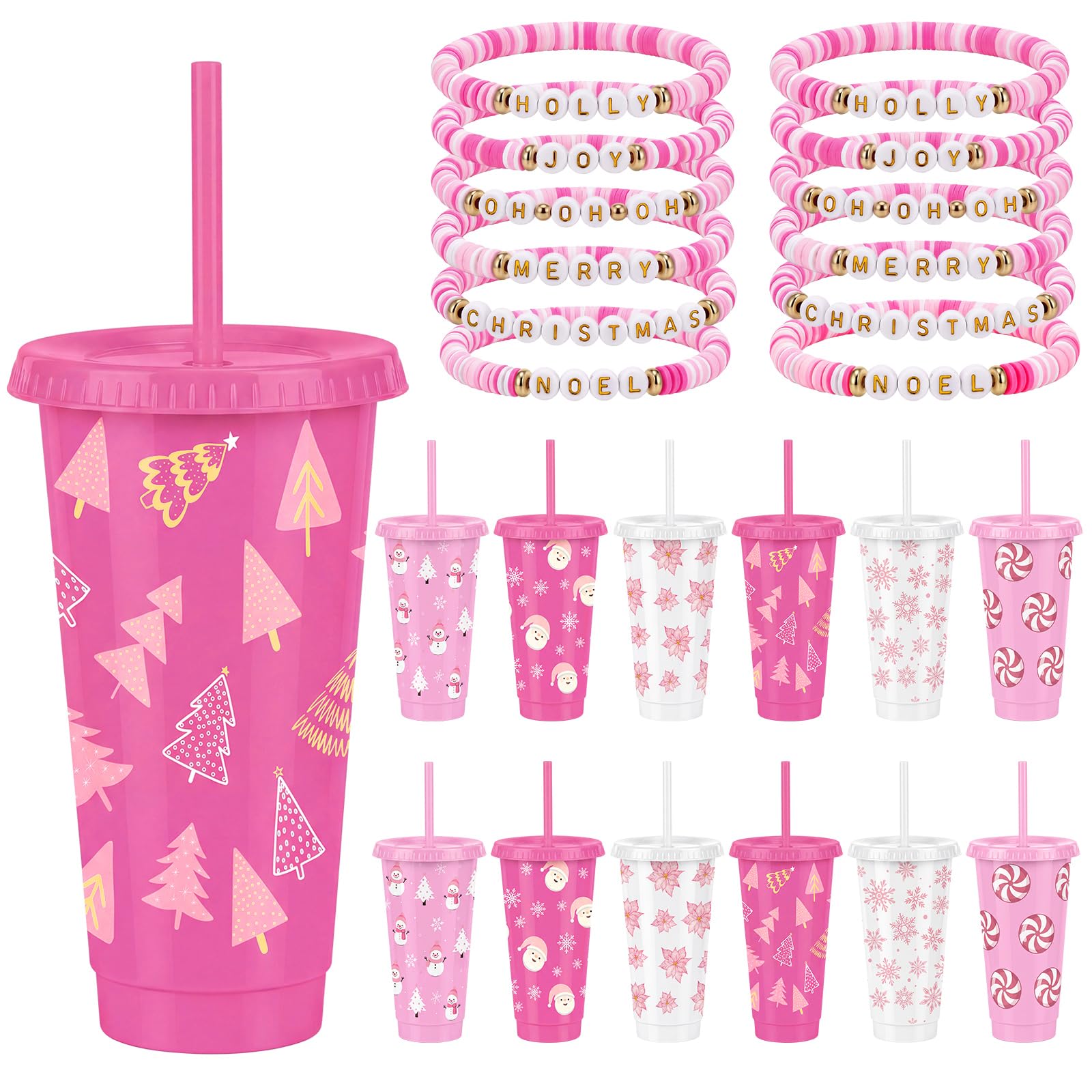 FillTouch Regalos de Navidad rosa a granel, vasos de Navidad con tapas