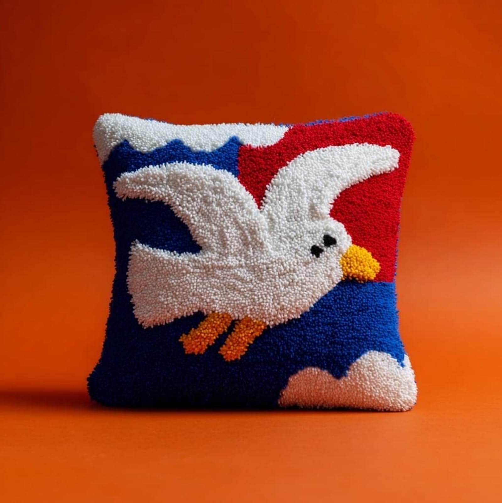 AxiangziK DIY Latch Hook Kits 43x43cm,Seagull Latch Hook Embroidery Kits Cross Stitch Sofa Cushion Cover with Tool fit for Beginner and Adults
