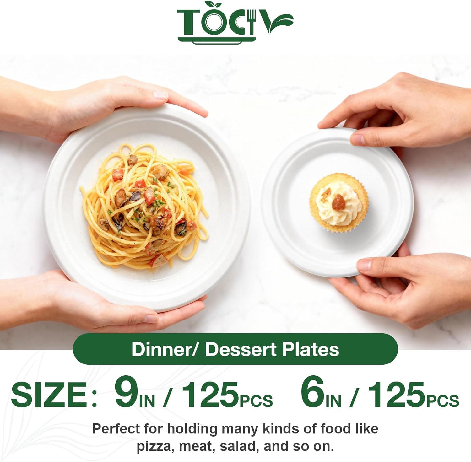 Compostable Paper Plates 250 Count 9in & 6in Disposable Dinner Dessert Salad Plates Heavy Duty Party Supplies for Birthday Holiday White