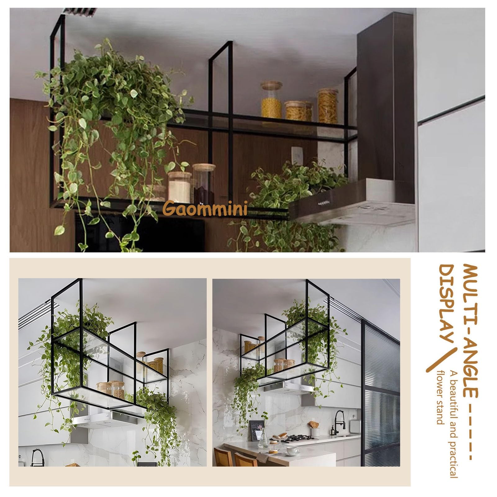 Mensola sospesa a soffitto, mensole Decorative galleggianti per Soggiorno, Bar, Cucina, pentole, padelle, Porta spezie, portabottiglie, 60 cm ~ 150 cm, Porta Piante e Fiori (60 x 30 x 80 cm)