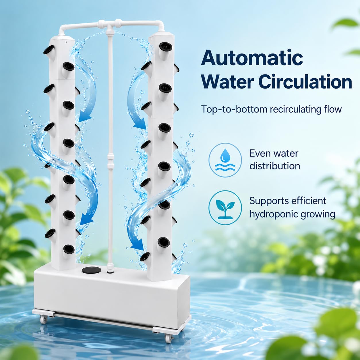 Kit de Culture Hydroponique 56 Trous Verticale Système Tour Hydroponique 30L Water Tank,2 étagères de Plantation Avec Roulettes et Pompe à Eau,Pour Culture de Tomates, Concombres, Fraises, Poivrons