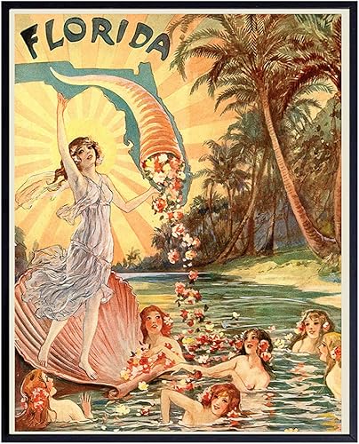 Florida Travel Poster, 8x10 - Vintage Retro Rustic Picture Print for Wall Art Decor, Home, Apartment or Office Decoration, Living Room, Bedroom -
