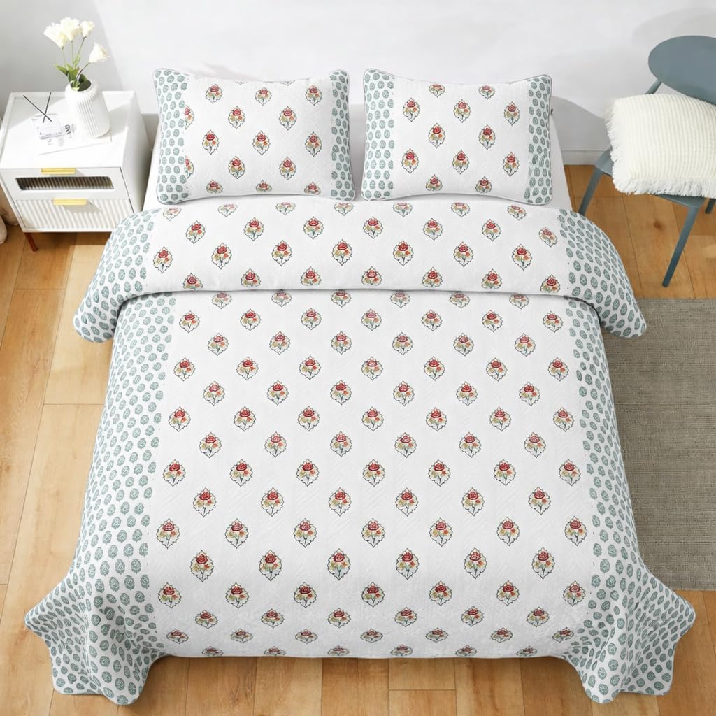 RRC Super Soft Brushed Microfiber Cotton Quilt Queen Bedspreads/Reversible Throw Blanket Bohemian Bedspread Printed Bedding Bed Cover 90" x 108" Inches (Orange, Queen)-image-26