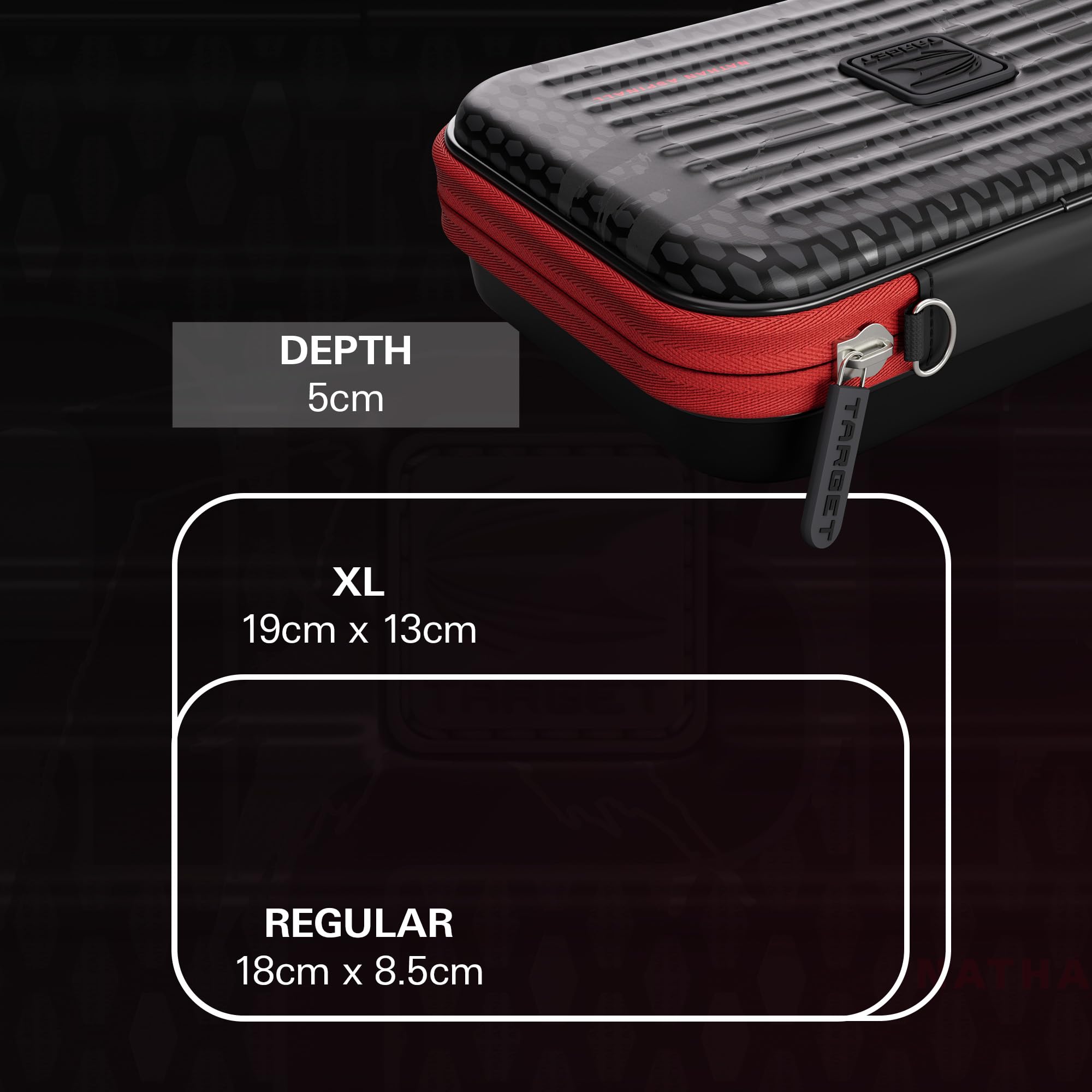 Target Darts Nathan Aspinall Ghost Series XL Takoma Wallet – “The Asp” profesjonalne etui na 6 zmontowanych rzutek, zamek błyskawiczny, trwałe czarno-białe akcesoria do przechowywania.