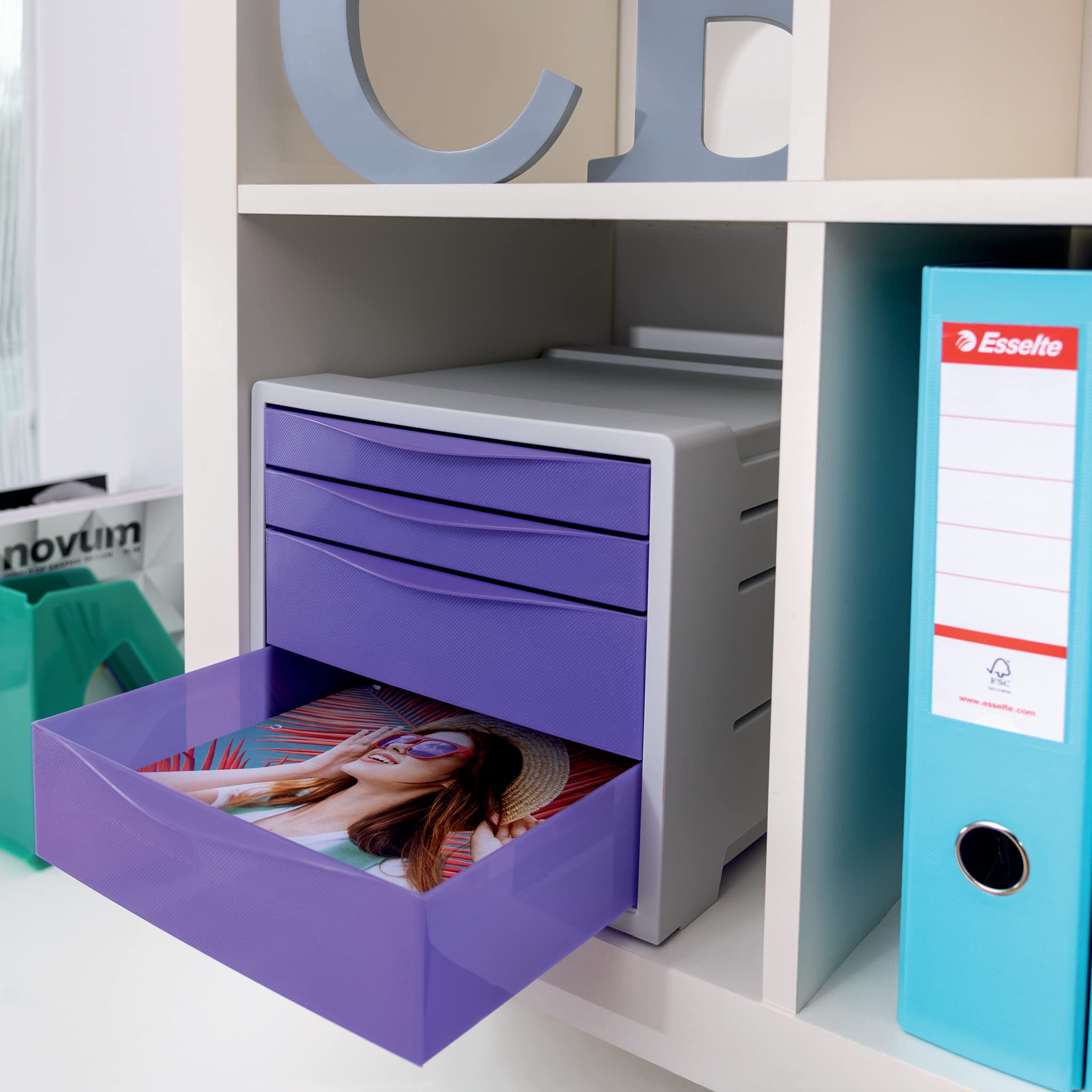 Esselte, Pojemnik z 4 Szufladami Esselte Colour'Breeze, do Domu/Biura, na Dokumenty i Artykuły Biurowe, Wytłoczony Wzór, Kolor Zielony, 1 Sztuka, 626285