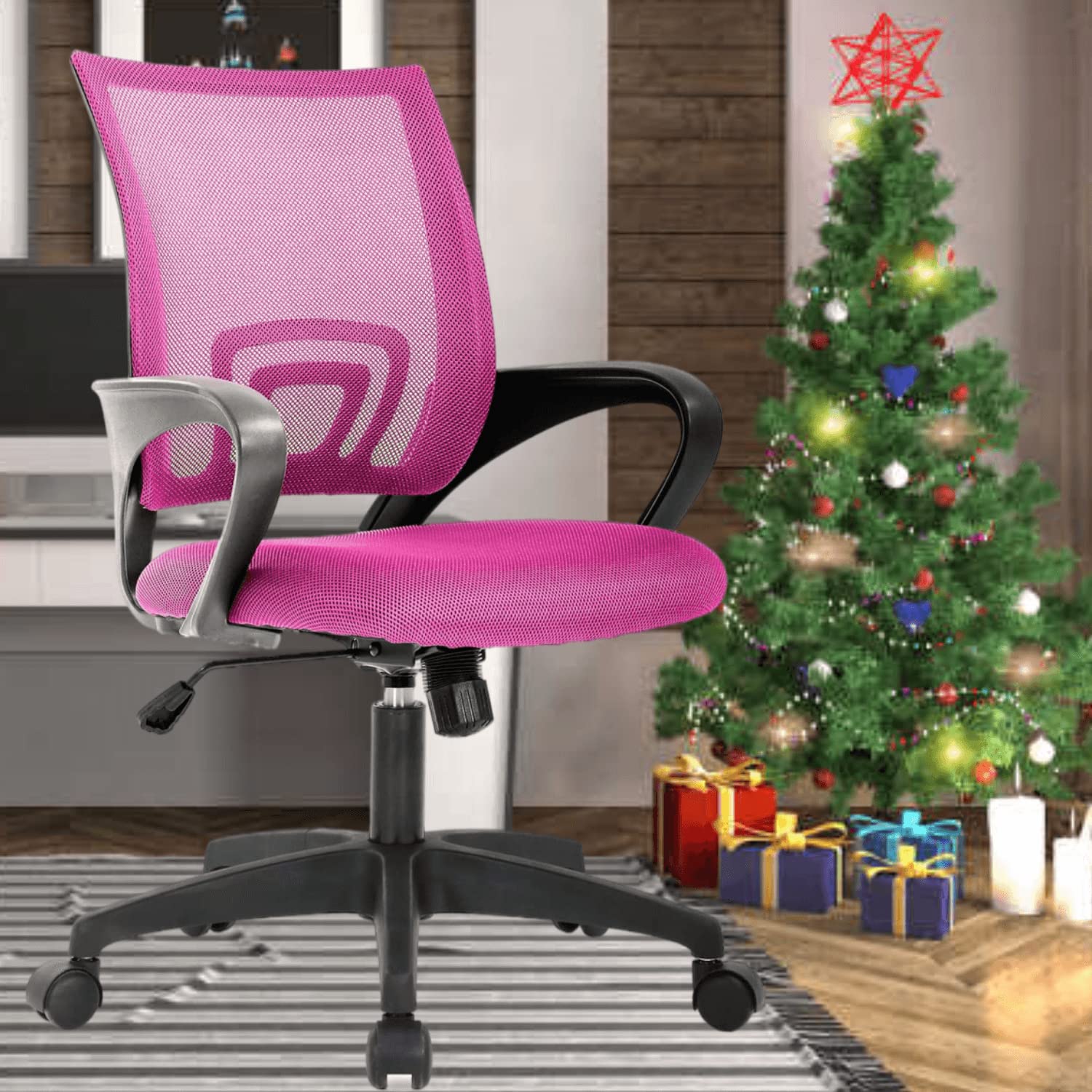 Ergonomic Office Desk Chair Set of 2, Mid Back Thick Cushion Seat Computer Task Chair with Lumbar Support & Mesh Back, Swivel Rolling Adjustable Home