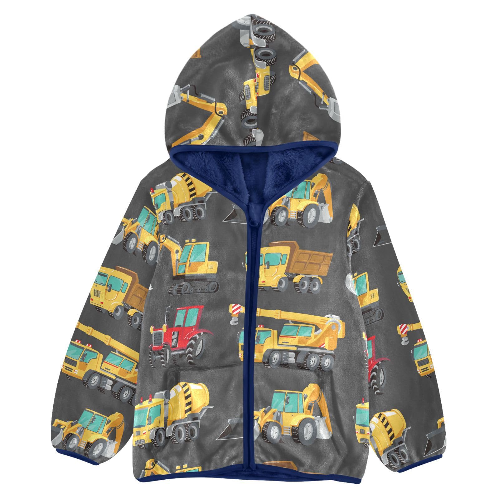 Aflyko Boys Fleece Coat Blue Zip-Up Hoodie Girls Outerwear Kids Hooded Jacket