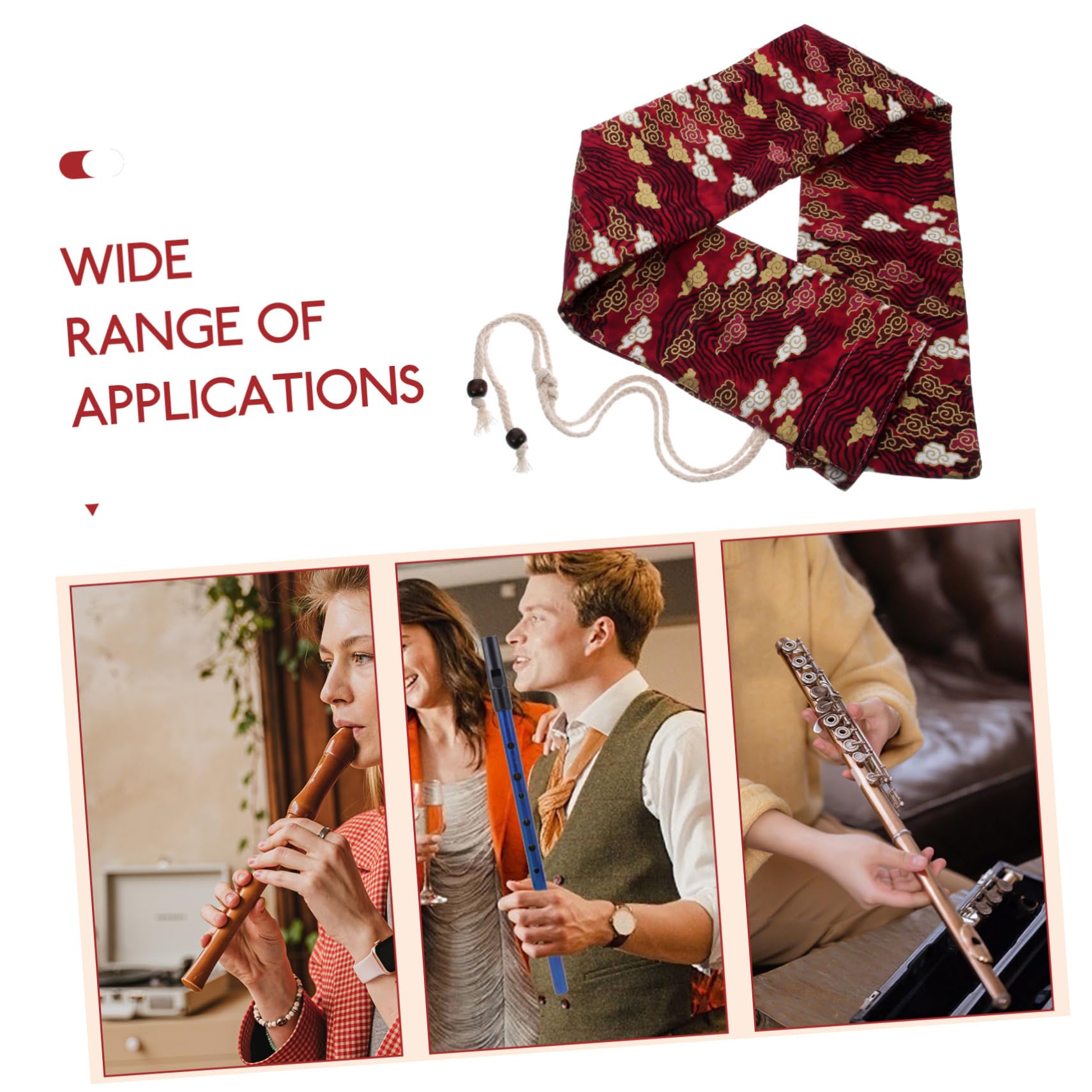 VICASKY Paquet pour Flûte en Coton Rouge, Pochette de Rangement Portable et Protectrice pour Instruments à Vent, Style Simple, pour Clarinette et Flûte