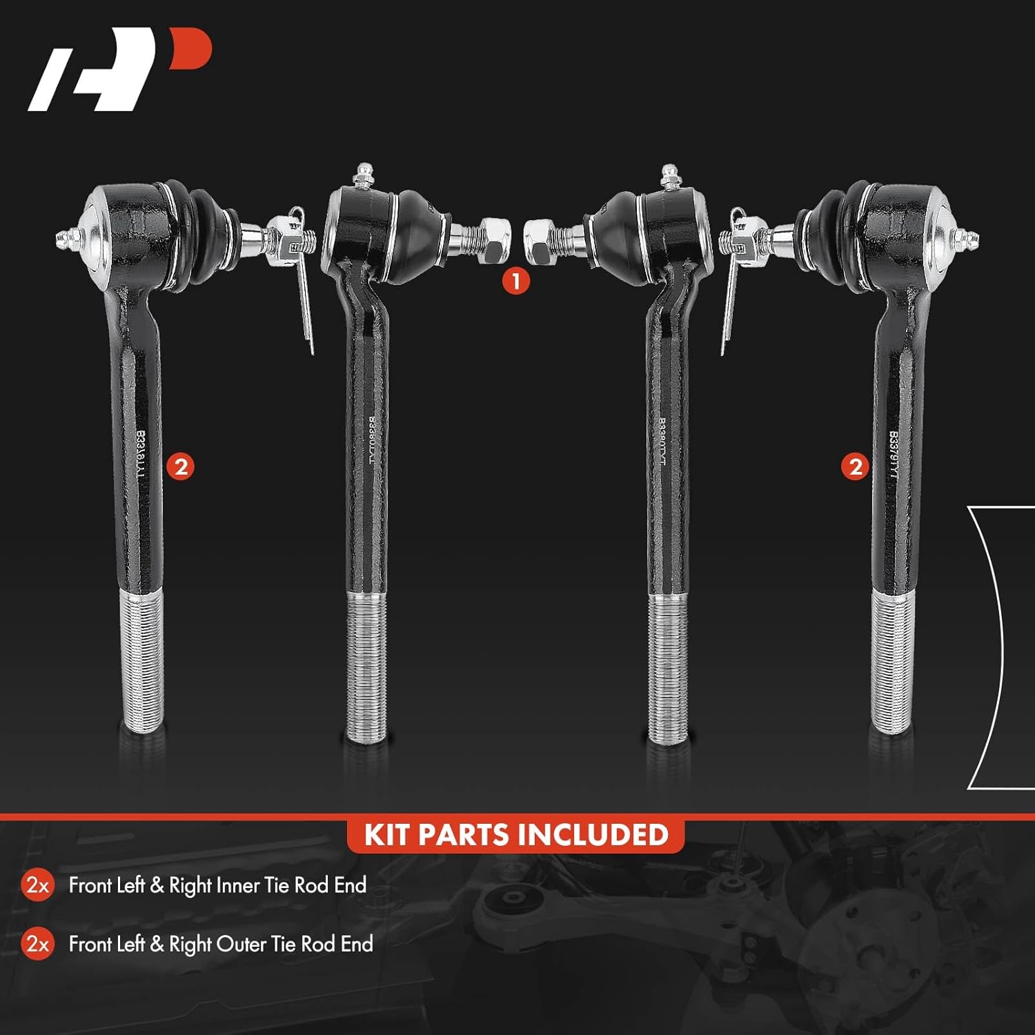A-Premium Set of 4, Front Inner & Outer Tie Rod End Kit, Compatible with Chevrolet Blazer 1996-2005, S10 1996-2003, GMC Jimmy 1996-2002, Sonoma 1996-2003, Isuzu Hombre 1996-2000, RWD